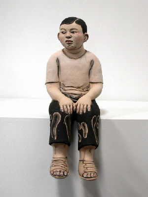 Artist: Akio Takamori, Title: Seated Boy wearing Sandals, 2007 - click for larger image