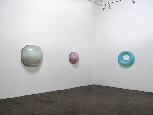Artist: Craig Kauffman, Title: Installation View (left to right): Atis, 2007; Mangosteen, 2008; Untitled (Donut), 2001 - click for larger image