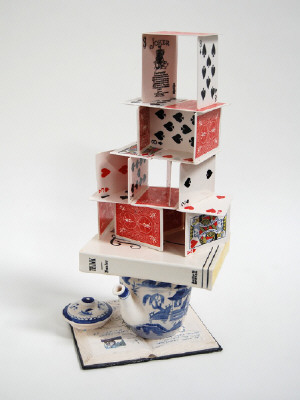 Artist: Richard Shaw, Title: Red House of Cards with Teddys Poem, 2009 - click for larger image