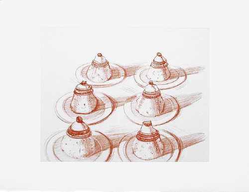 Artist: Wayne Thiebaud, Title: Six Desserts, from Recent Etchings II, 1973 - click for larger image