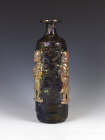 Beatrice Wood - Tall Black Bottle with Three Gold Lustre Figures, c. 1984